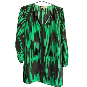 MICHAEL Michael Kors Top Womens Blouse M Green Blue Long Sleeves Tunic